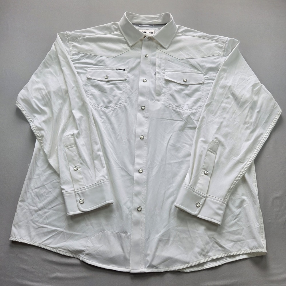 Poncho Shirt Mens Large Pearl Snap Stretch Long Sleeve Vented Button Up White